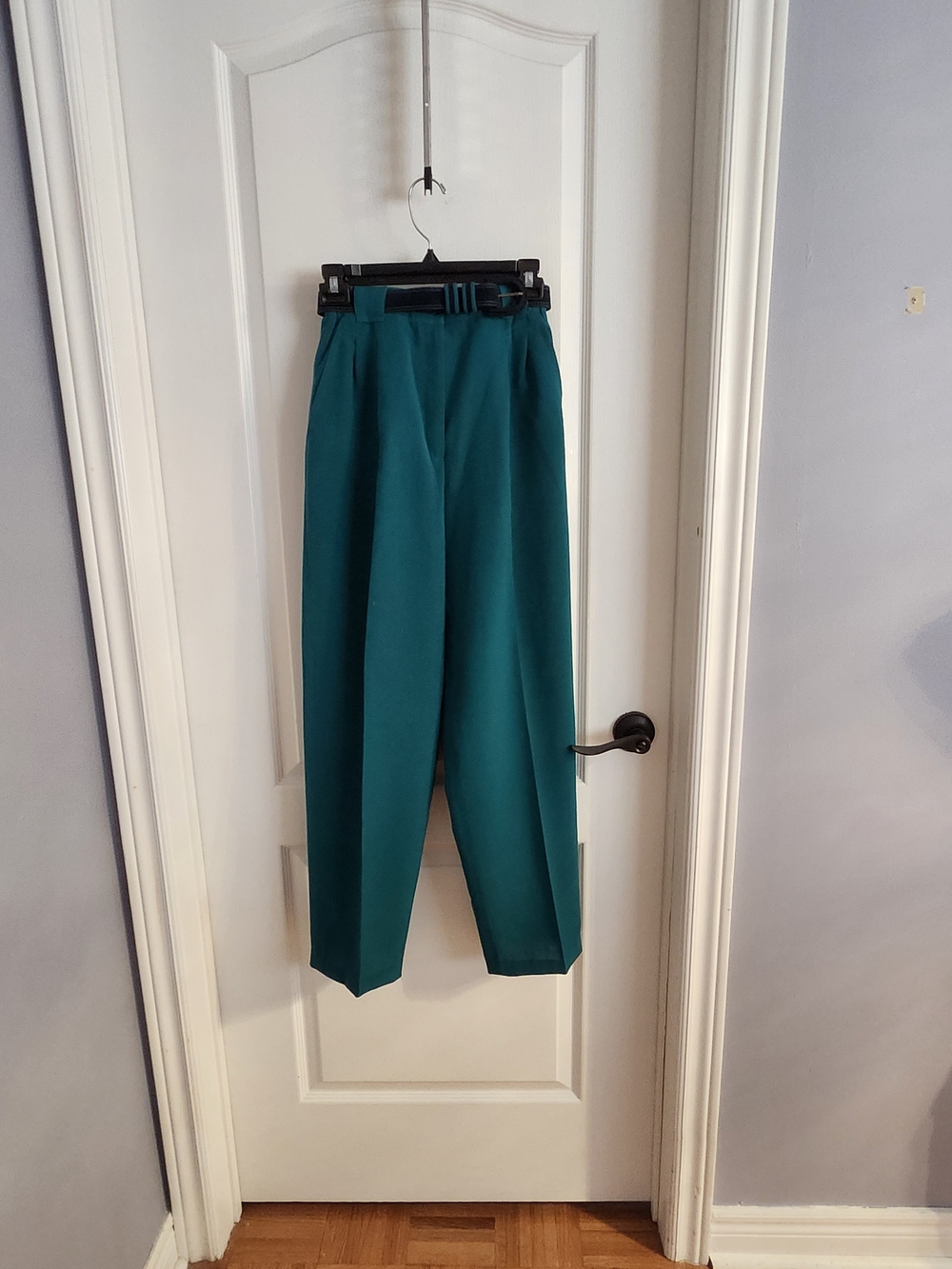 High-Waist Green Straight-Leg Trousers